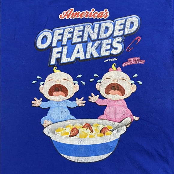 Blue Graphic T-Shirt with Cartoon Design americas offended flakes medium - Picture 2 of 9